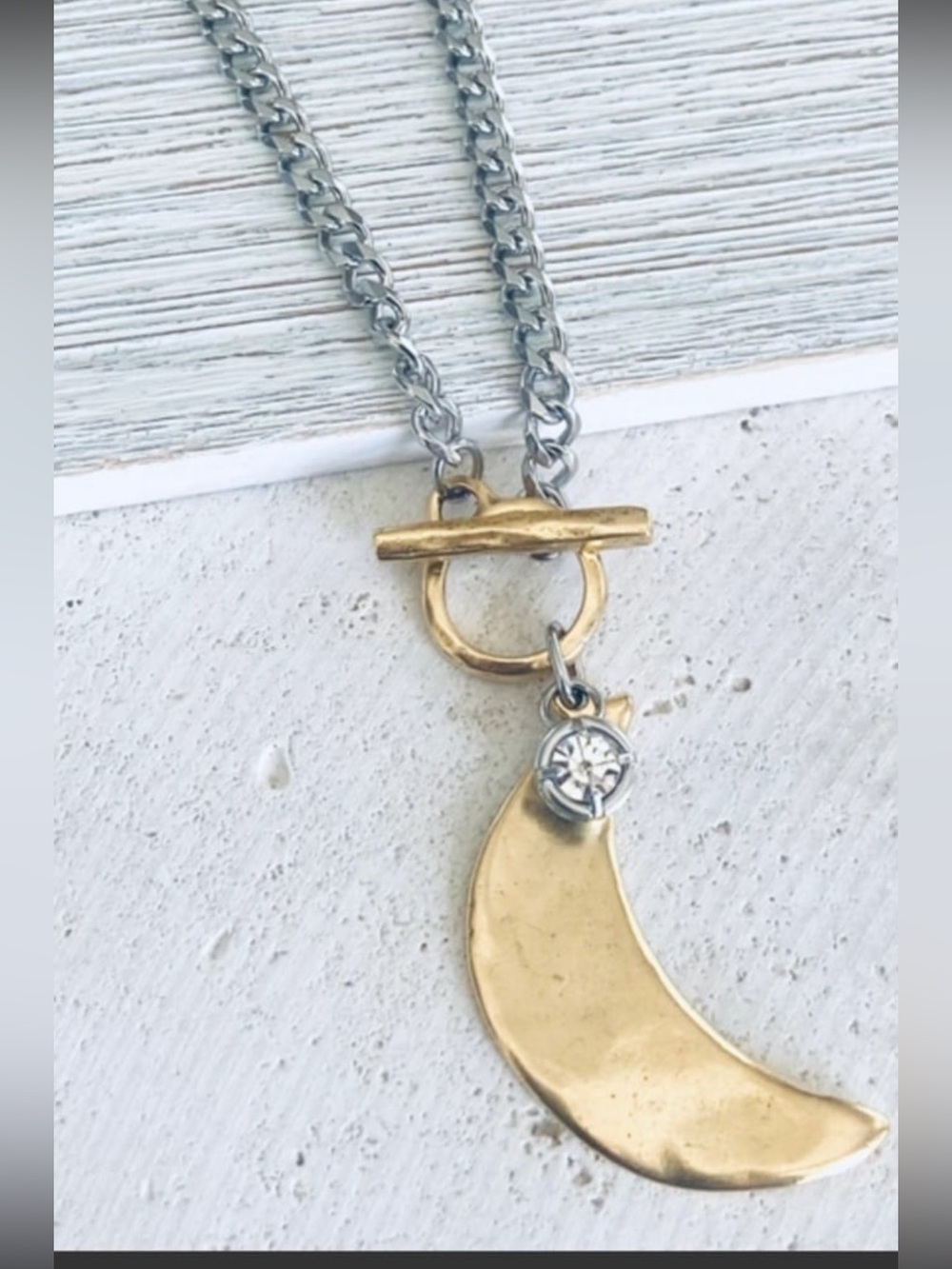 Crescent moon toggle necklace